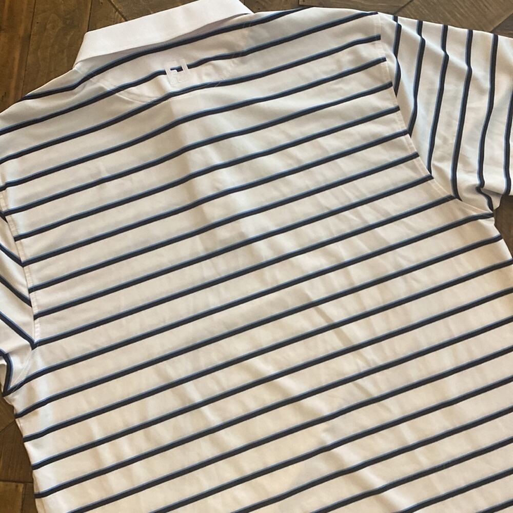 Mens Footjoy Golf Polo. White with Cyan Navy Stripes. Size XL. - Picture 7 of 8
